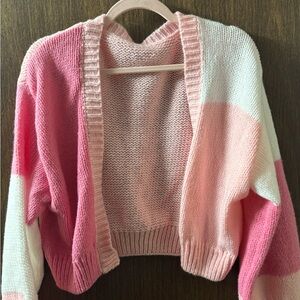 Pink and White Women's Sweater